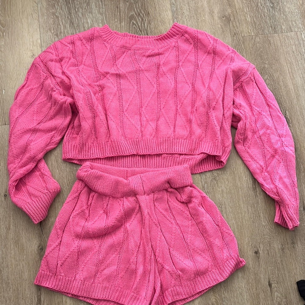 Pink Cable Knit Sweater Set size XS